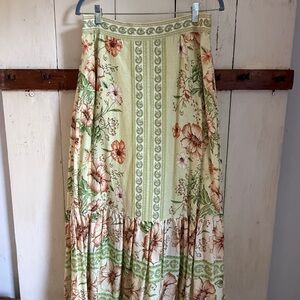 Rachel Zoe Green and Cream Floral Maxi Skirt
